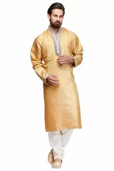 Yellow raw silk STITCHED kurta WITH pajama