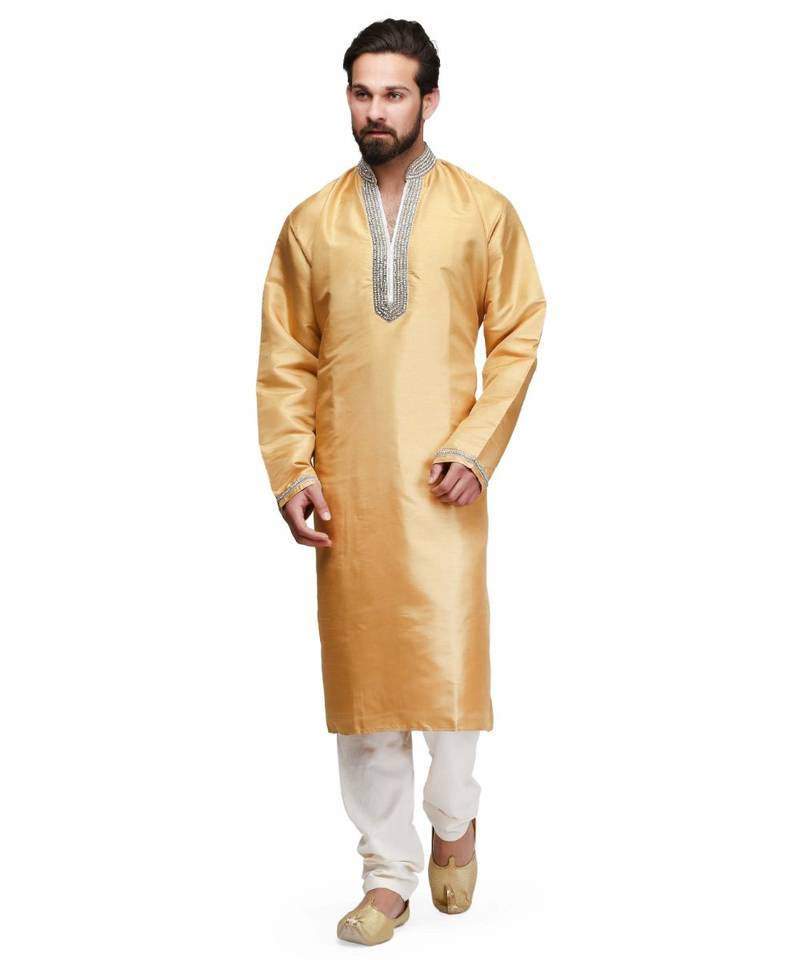 Yellow raw silk STITCHED kurta WITH pajama