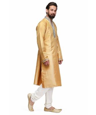 Yellow raw silk STITCHED kurta WITH pajama 4