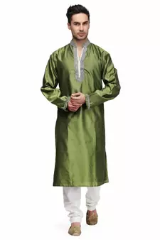 Green raw silk STITCHED kurta WITH pajama