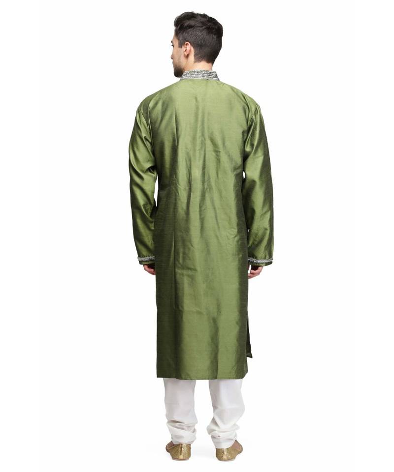 Green raw silk STITCHED kurta WITH pajama