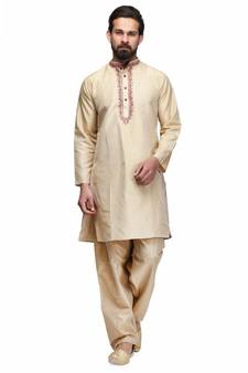 Beige cotton STITCHED kurta WITH pajama