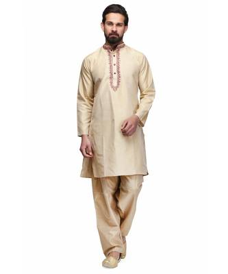 Beige cotton STITCHED kurta WITH pajama 1