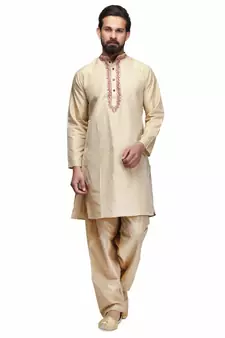 Beige cotton STITCHED kurta WITH pajama