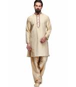Beige cotton STITCHED kurta WITH pajama