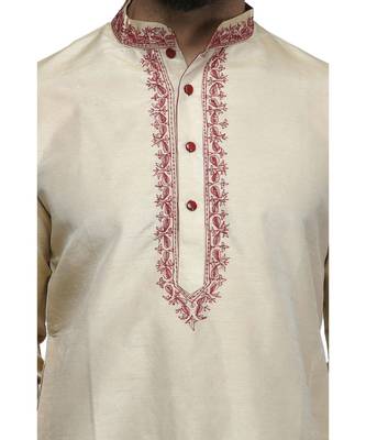 Beige cotton STITCHED kurta WITH pajama 4