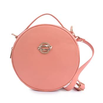 Peach Round Sling Bag for Women & Girls With Detachable Strap 1