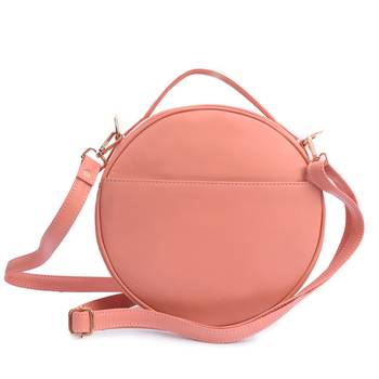 Peach Round Sling Bag for Women & Girls With Detachable Strap 2