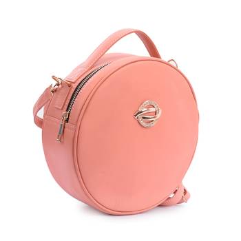 Peach Round Sling Bag for Women & Girls With Detachable Strap 3