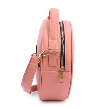 Peach Round Sling Bag for Women & Girls With Detachable Strap 4