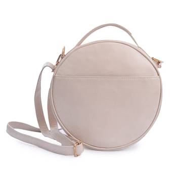 Cream Round Sling Bag Women & Girls With Detachable Strap 2