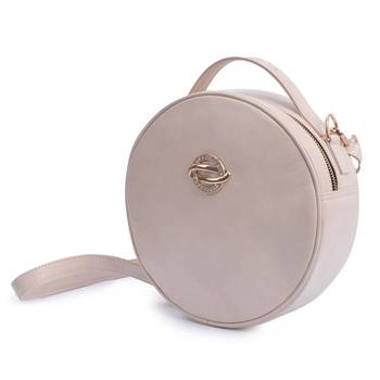 Cream Round Sling Bag Women & Girls With Detachable Strap 3
