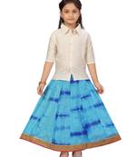 Turquoise plain silk stitched lehenga