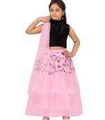 Pink self design net stitched lehenga