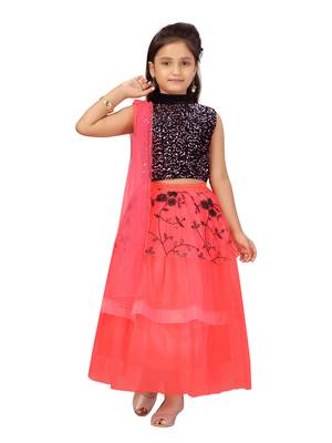 Light-red self design net stitched lehenga 1