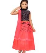 Light-red self design net stitched lehenga