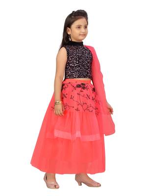 Light-red self design net stitched lehenga 2
