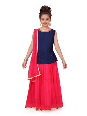 Rani-pink plain net stitched lehenga 1