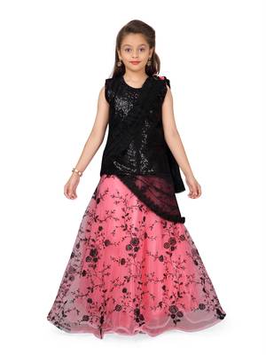 Light-red self design net stitched lehenga 1