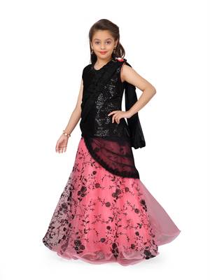 Light-red self design net stitched lehenga 2