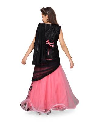 Light-red self design net stitched lehenga 3