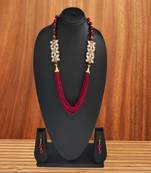 Elegent Flower Inspired Ad Stones Necklace Set Maroon small beads With Matching Earrings For Women