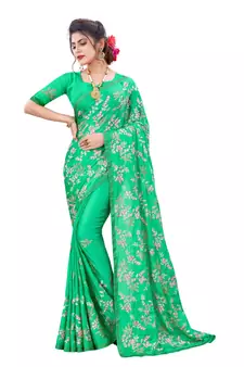 Green embroidered chiffon saree with blouse