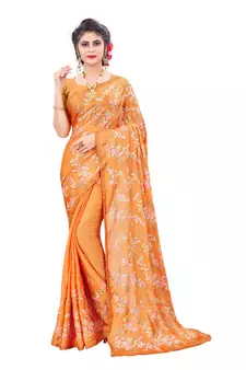 Orange embroidered chiffon saree with blouse