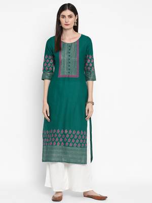  women teal printed straight kurta 1
