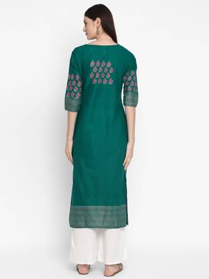  women teal printed straight kurta 2