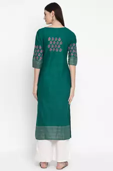  women teal printed straight kurta
