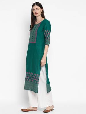  women teal printed straight kurta 3