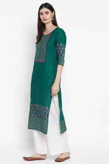  women teal printed straight kurta