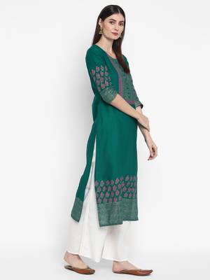  women teal printed straight kurta 4