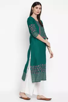  women teal printed straight kurta