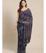 blue silk hand woven saree with blouse