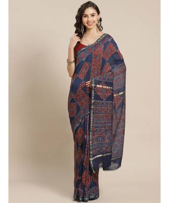 blue silk hand woven saree with blouse 1