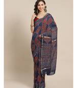 blue silk hand woven saree with blouse