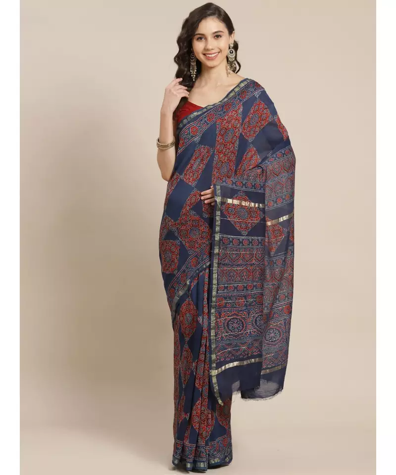blue silk hand woven saree with blouse