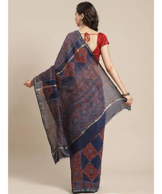 blue silk hand woven saree with blouse 2