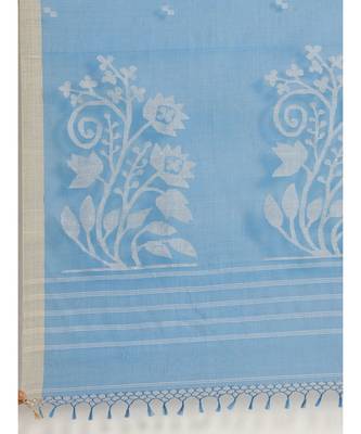 blue khadi hand woven saree with blouse 3