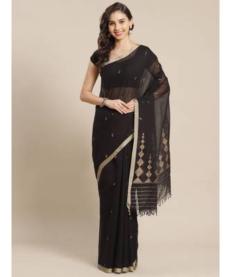 black Khadi hand woven saree with blouse 1