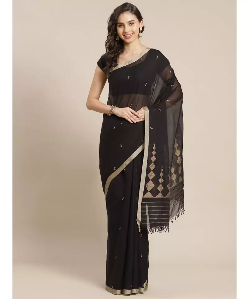 black Khadi hand woven saree with blouse