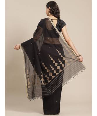 black Khadi hand woven saree with blouse 2
