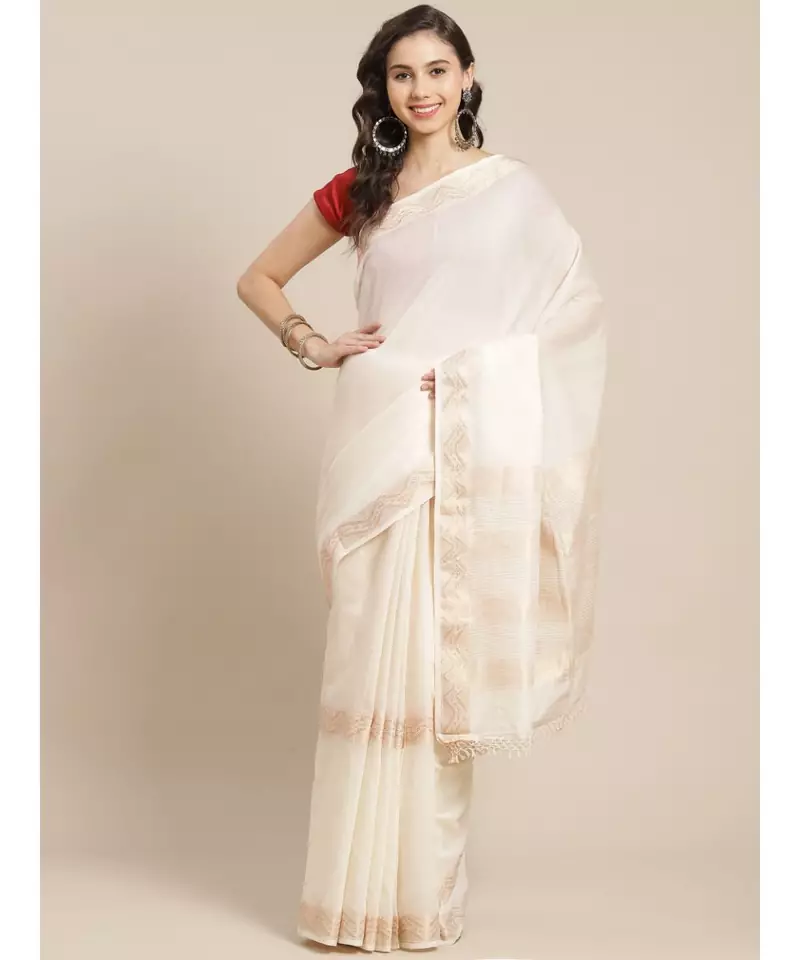 Cream Khadi hand woven saree with blouse