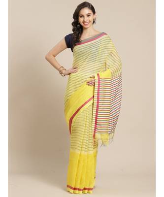 Yellow Linen hand woven saree with blouse 1