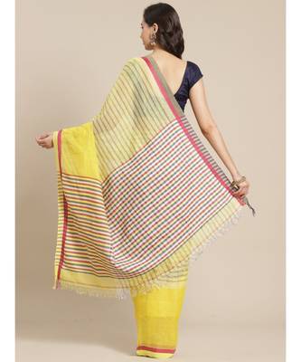 Yellow Linen hand woven saree with blouse 2