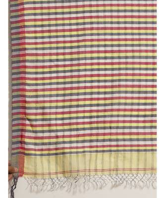 Yellow Linen hand woven saree with blouse 3