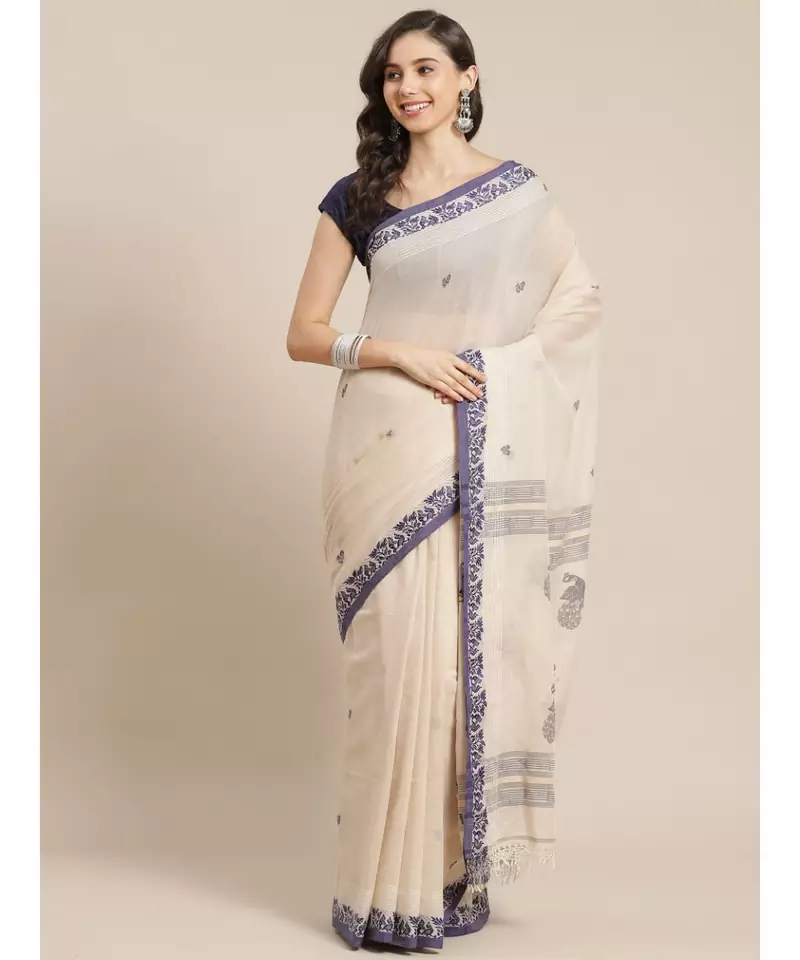 BEIGE KHADI hand woven saree with blouse