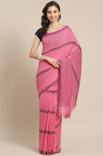 PINK Khadi hand woven saree with blouse